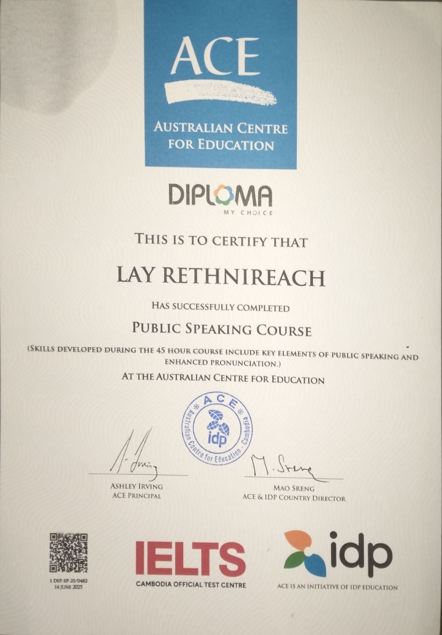 Completed 3 ACE diploma courses (Public Speaking, Popular Cinema, and English for Tourism) 1